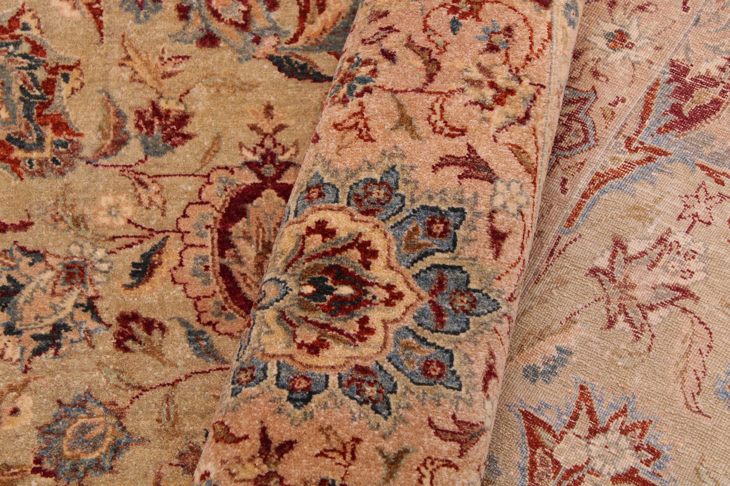 handmade Transitional Kashan Taupe Brown Hand Knotted RECTANGLE 100% WOOL area rug 9x12
