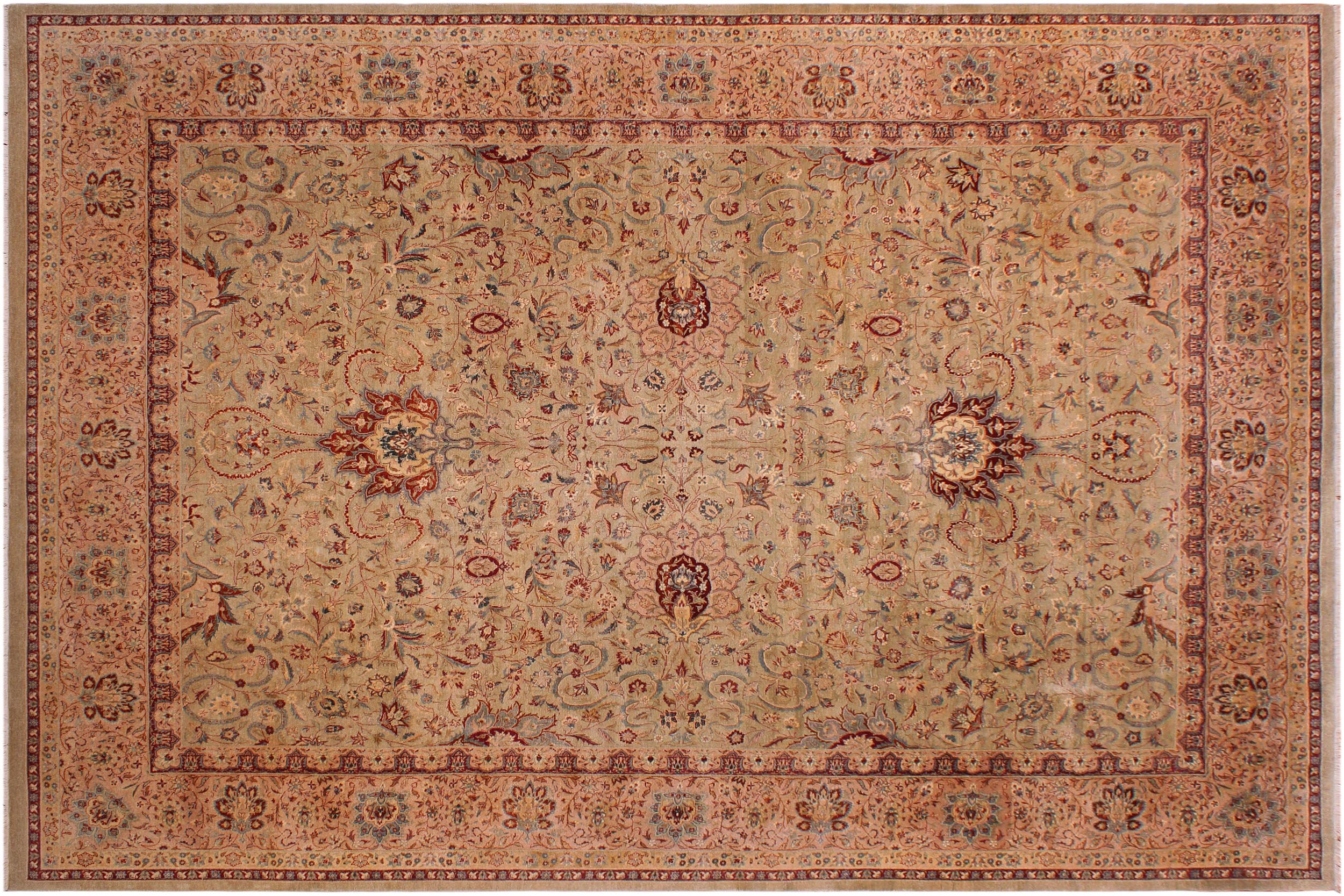 handmade Transitional Kashan Taupe Brown Hand Knotted RECTANGLE 100% WOOL area rug 9 x 12