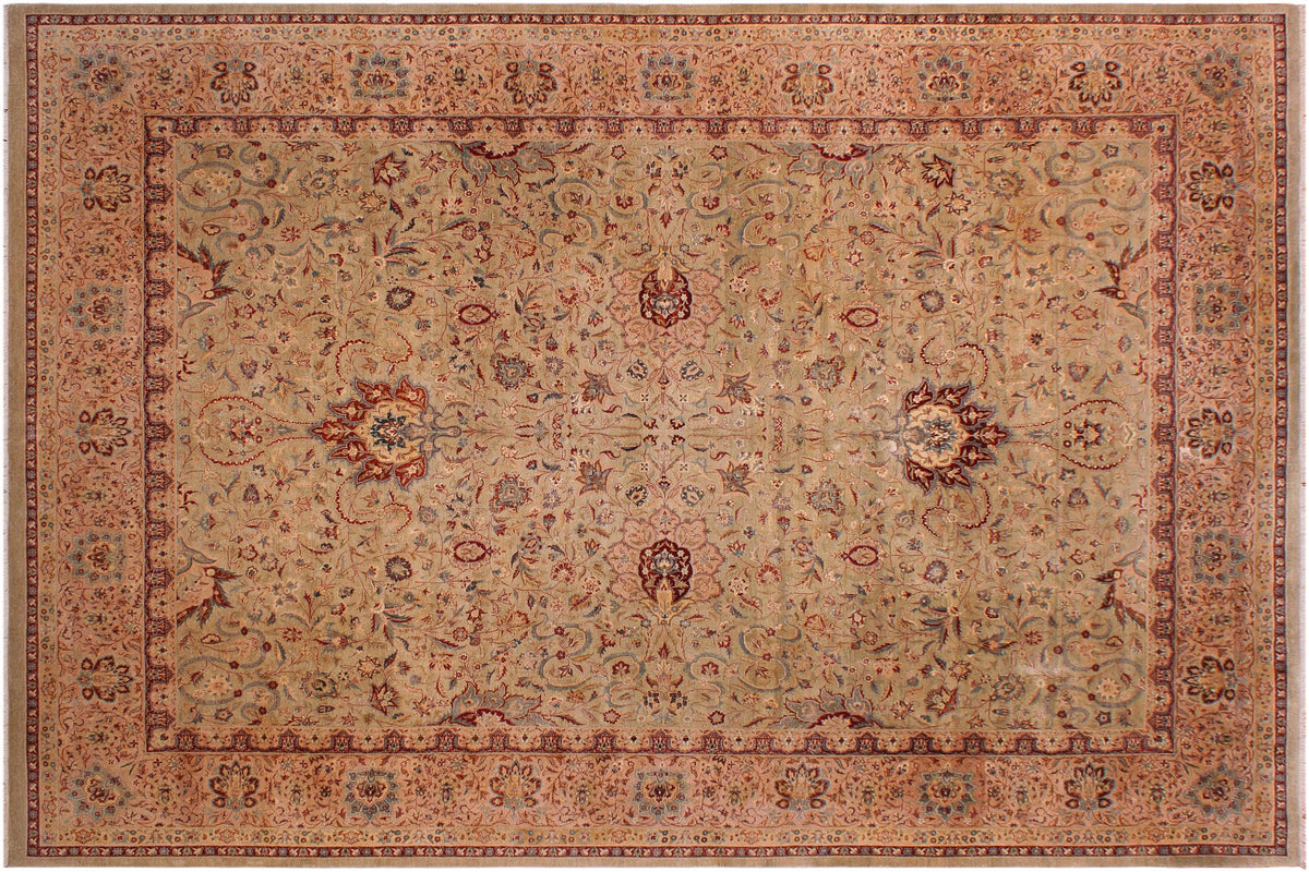 handmade Transitional Kashan Taupe Brown Hand Knotted RECTANGLE 100% WOOL area rug 9 x 12