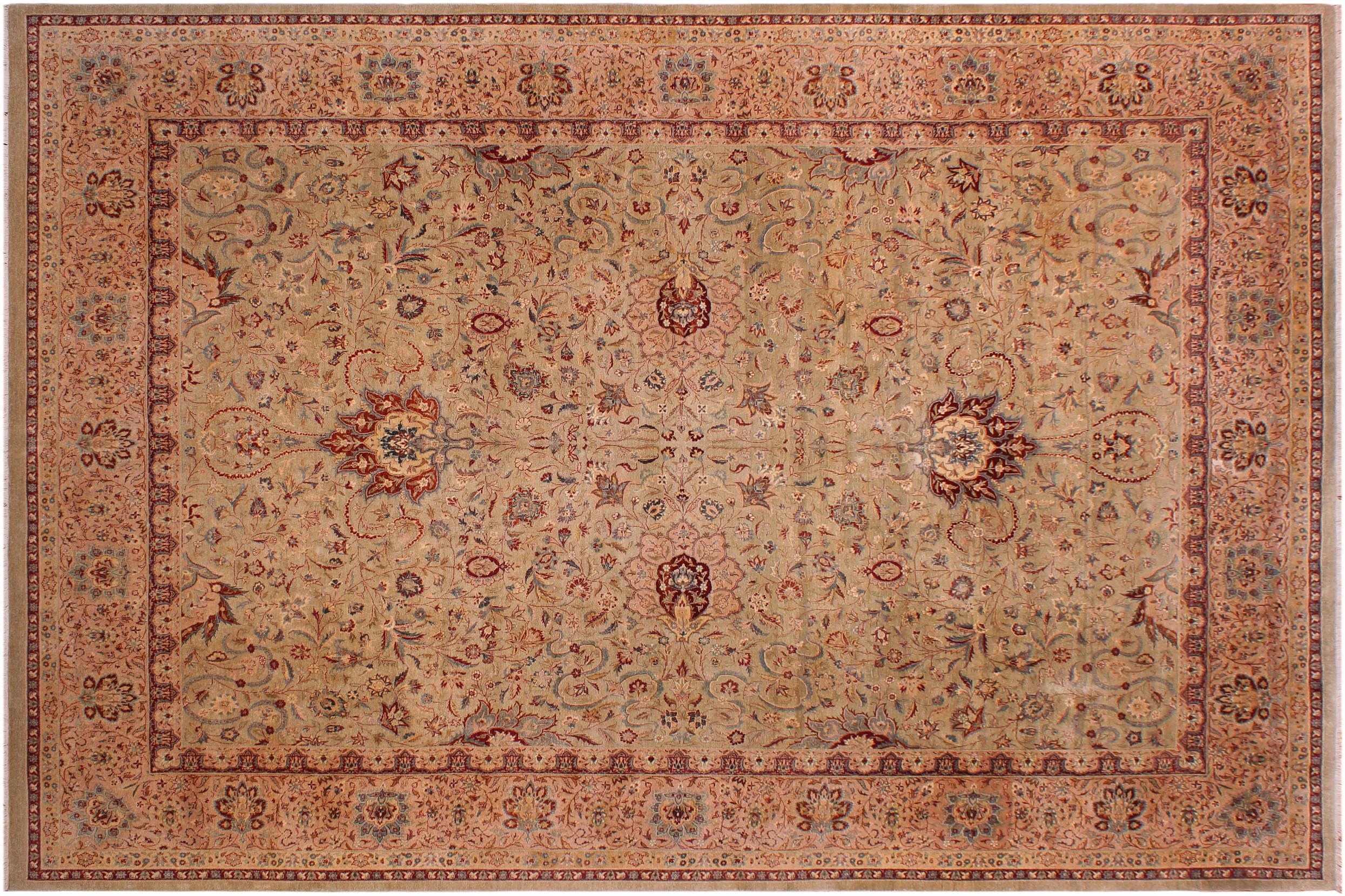 handmade Transitional Kashan Taupe Brown Hand Knotted RECTANGLE 100% WOOL area rug 9x12