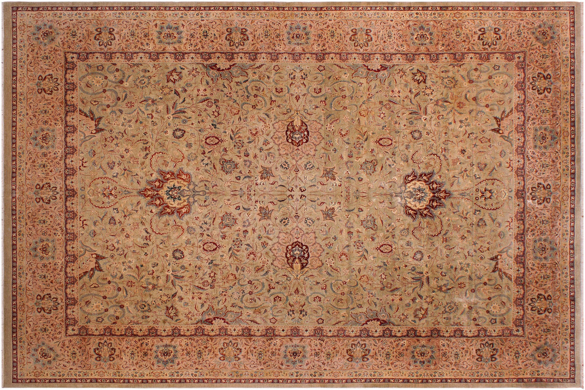 handmade Transitional Kashan Taupe Brown Hand Knotted RECTANGLE 100% WOOL area rug 9x12