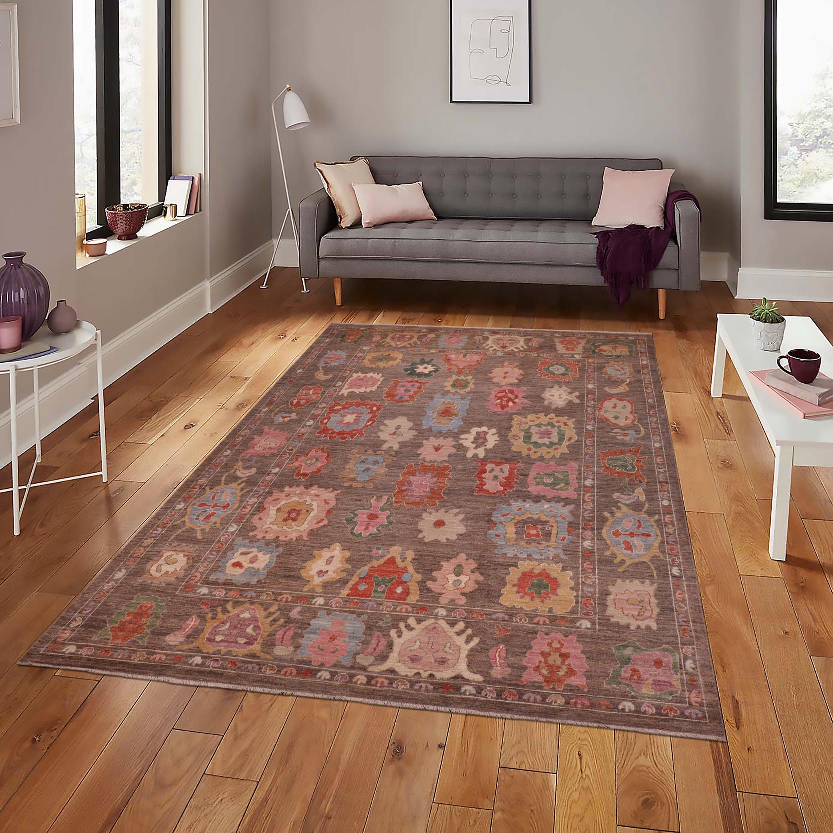 handmade Traditional Oushak Brown Blue Hand Knotted RECTANGLE 100% WOOL area rug 9' x 12'