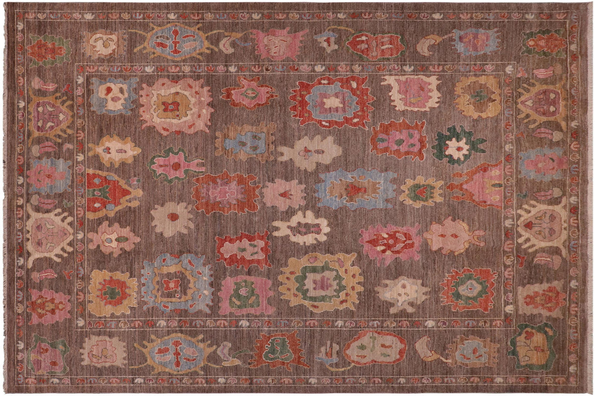 handmade Traditional Oushak Brown Blue Hand Knotted RECTANGLE 100% WOOL area rug 9' x 12'