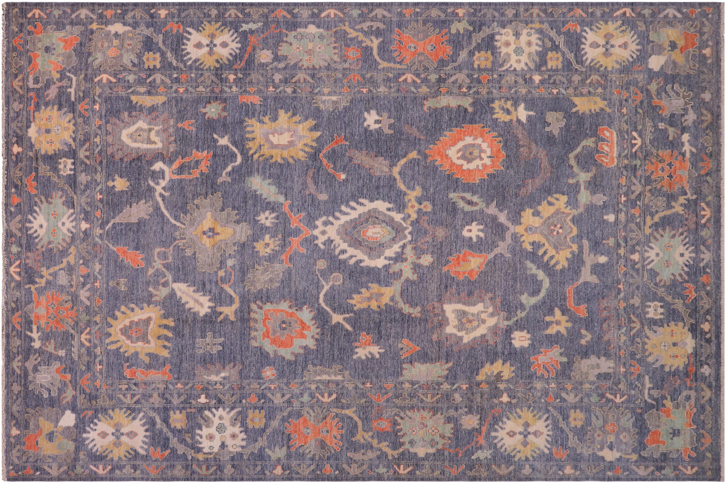 handmade Traditional Oushak Blue Gray Hand Knotted RECTANGLE WOOL&SILK area rug 10' x 14'