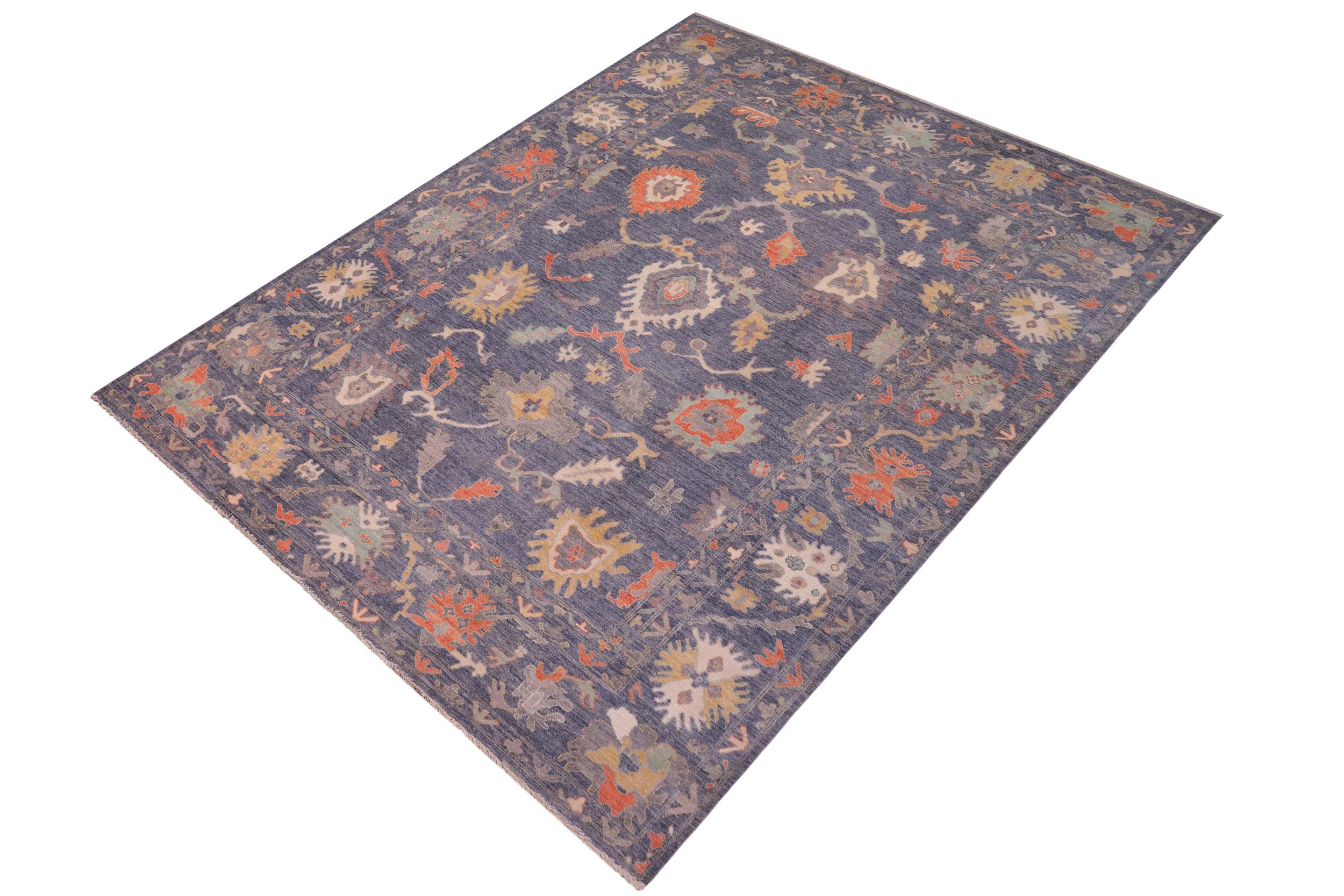 handmade Traditional Oushak Blue Gray Hand Knotted RECTANGLE WOOL&SILK area rug 10' x 14'
