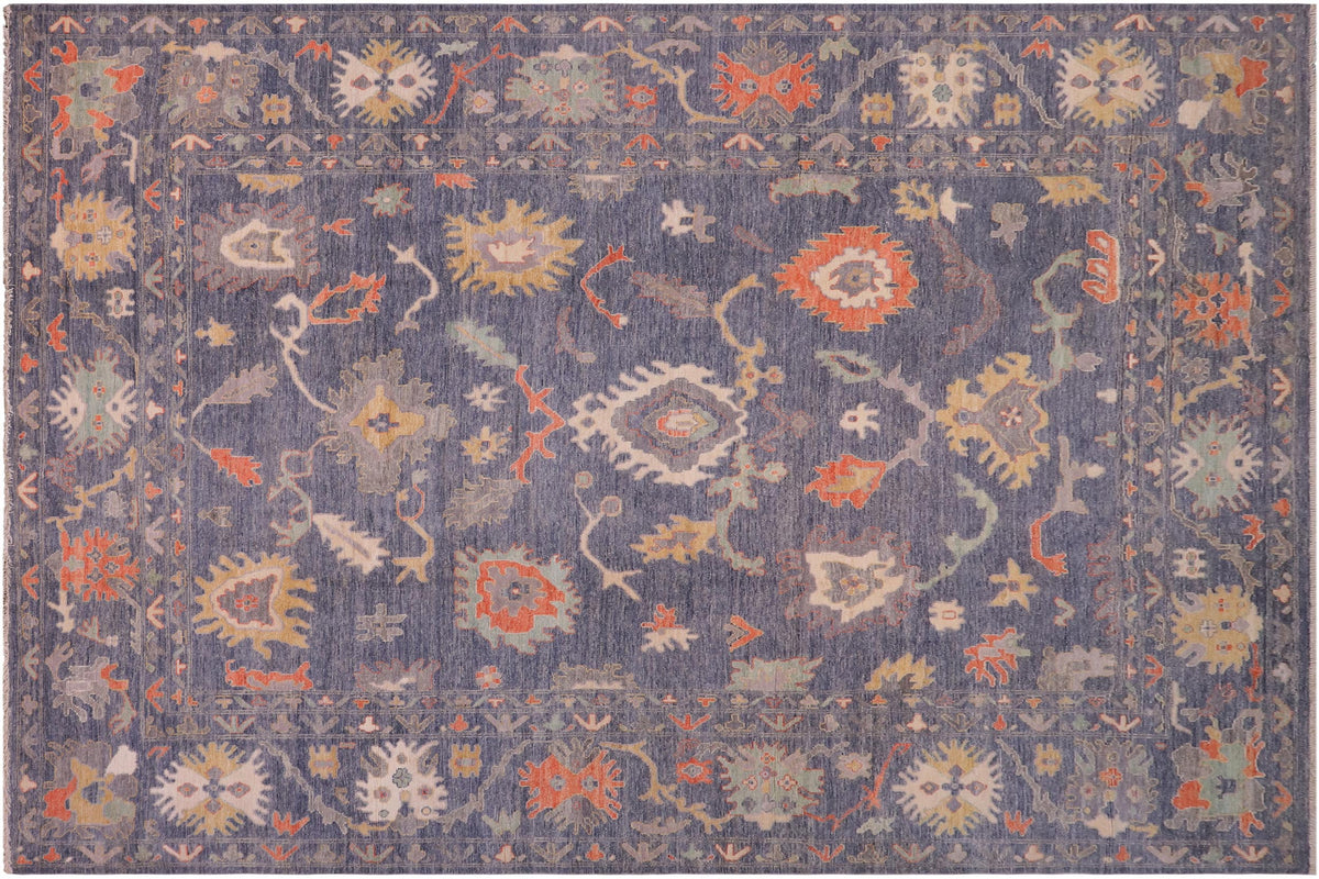 handmade Traditional Oushak Blue Gray Hand Knotted RECTANGLE WOOL&SILK area rug 10' x 14'