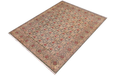 handmade Transitional Tulip Green Red Hand Knotted RECTANGLE 100% WOOL area rug 10' x 14'