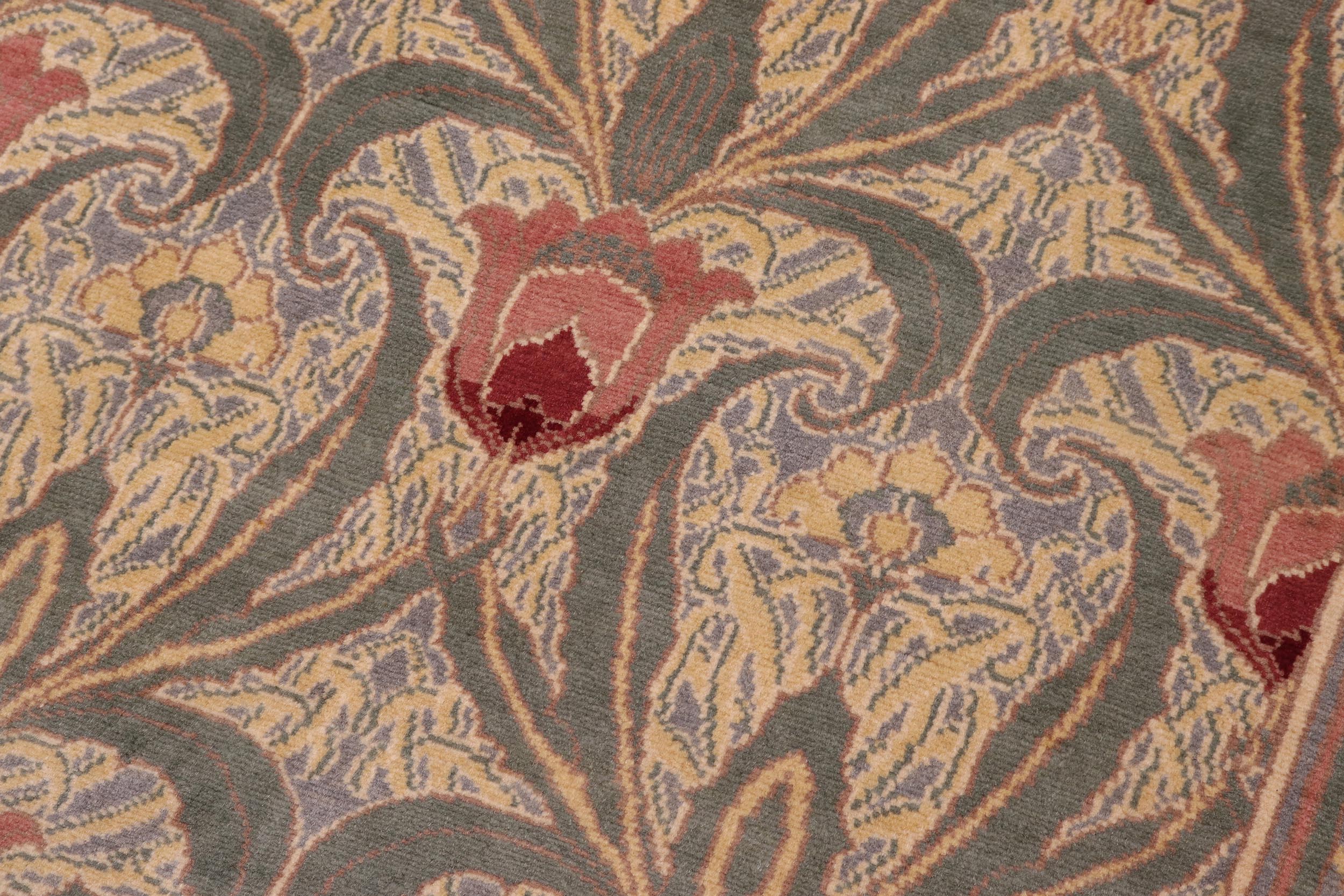 handmade Transitional Tulip Green Red Hand Knotted RECTANGLE 100% WOOL area rug 10' x 14'