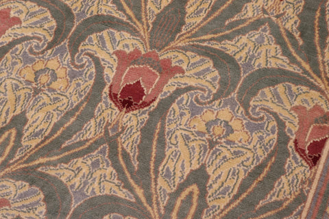 handmade Transitional Tulip Green Red Hand Knotted RECTANGLE 100% WOOL area rug 10' x 14'