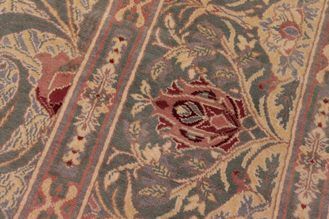 handmade Transitional Tulip Green Red Hand Knotted RECTANGLE 100% WOOL area rug 10' x 14'