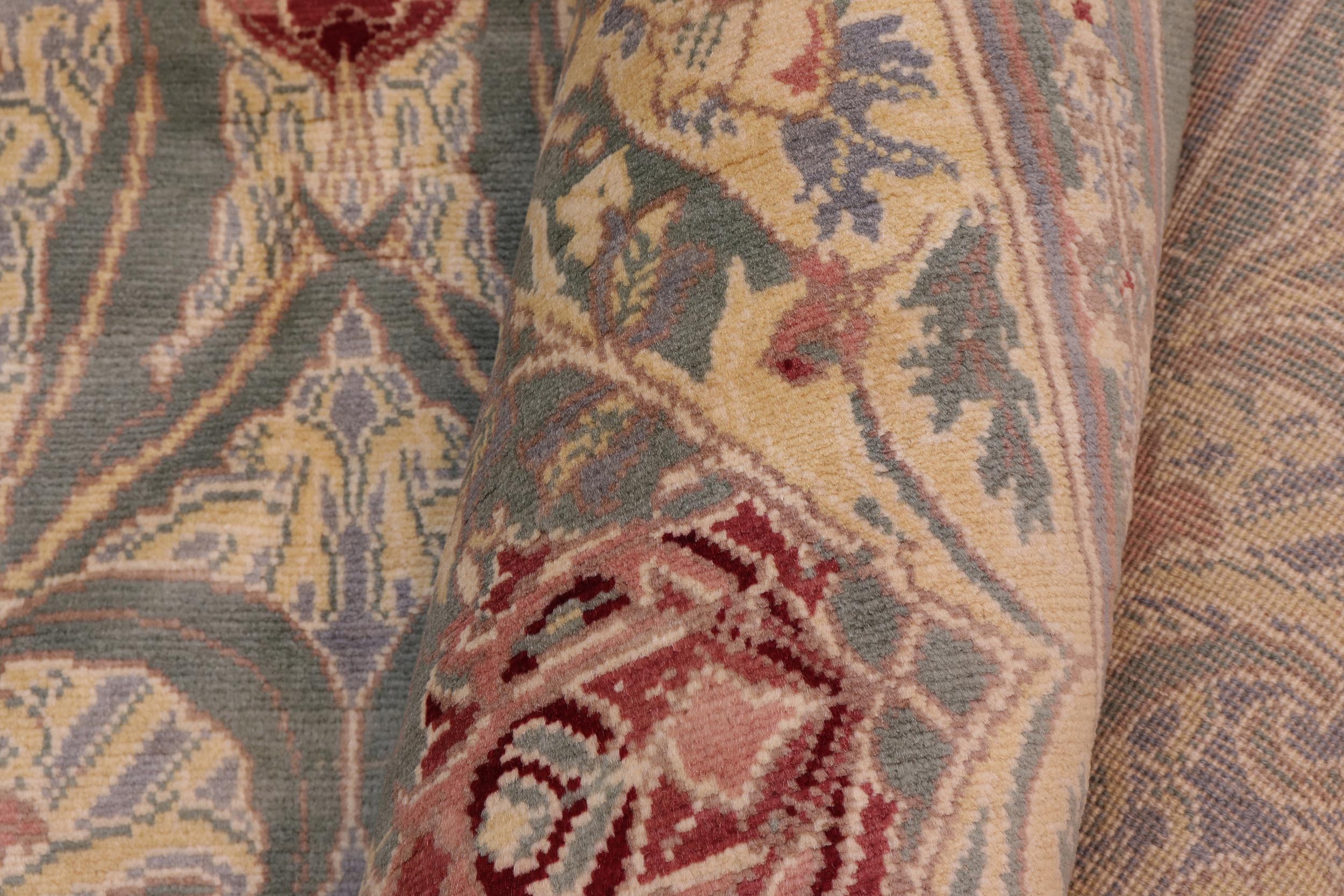 handmade Transitional Tulip Green Red Hand Knotted RECTANGLE 100% WOOL area rug 10' x 14'