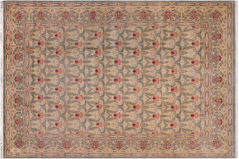 handmade Transitional Tulip Green Red Hand Knotted RECTANGLE 100% WOOL area rug 10' x 14'