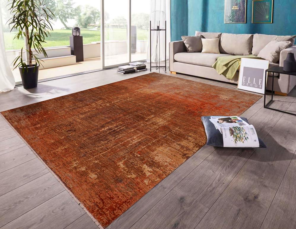 handmade Modern Modern Rust Brown Hand Knotted RECTANGLE WOOL&SILK area rug 10X14