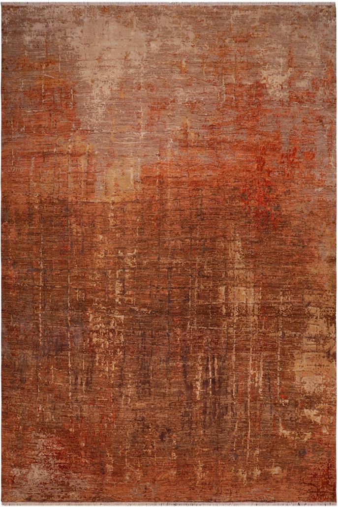 handmade Modern Modern Rust Brown Hand Knotted RECTANGLE WOOL&SILK area rug 10X14