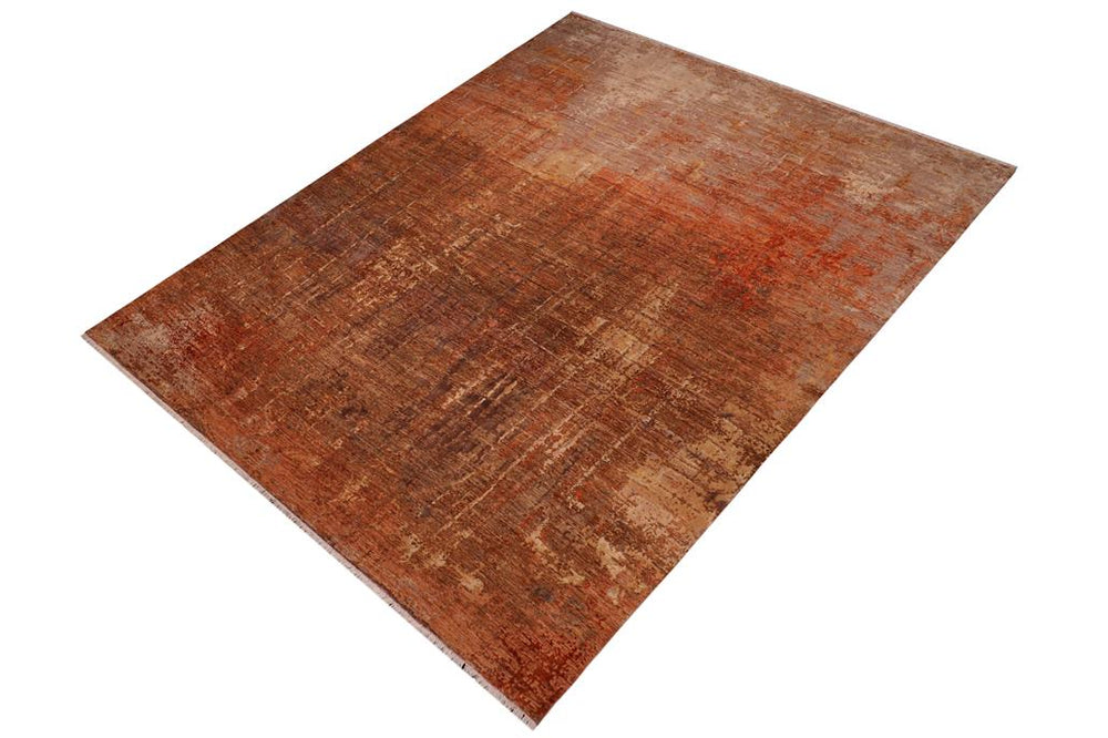 handmade Modern Modern Rust Brown Hand Knotted RECTANGLE WOOL&SILK area rug 10X14