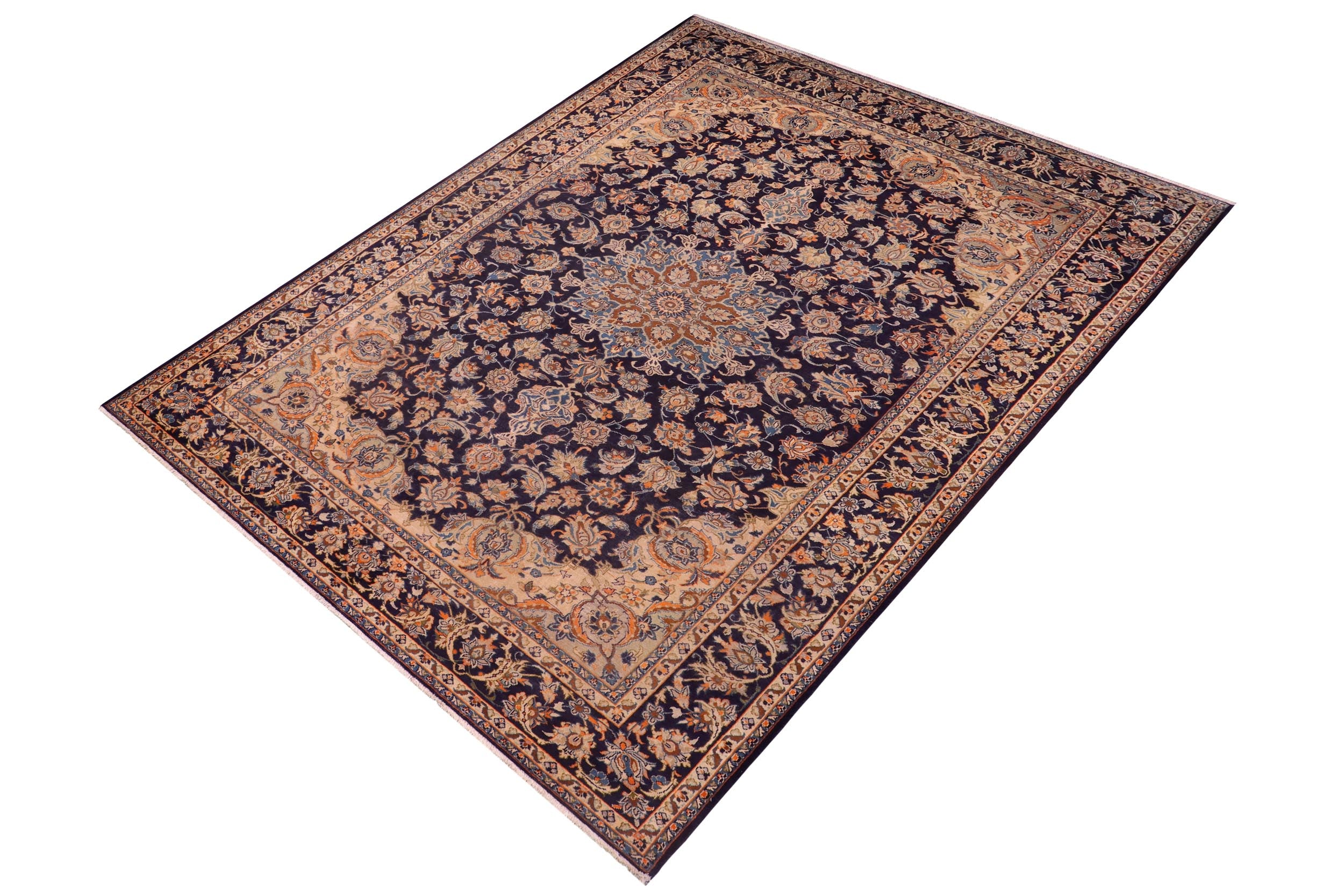handmade Traditional Tabriz Blue Orange Hand Knotted RECTANGLE 100% WOOL area rug 9 x 13