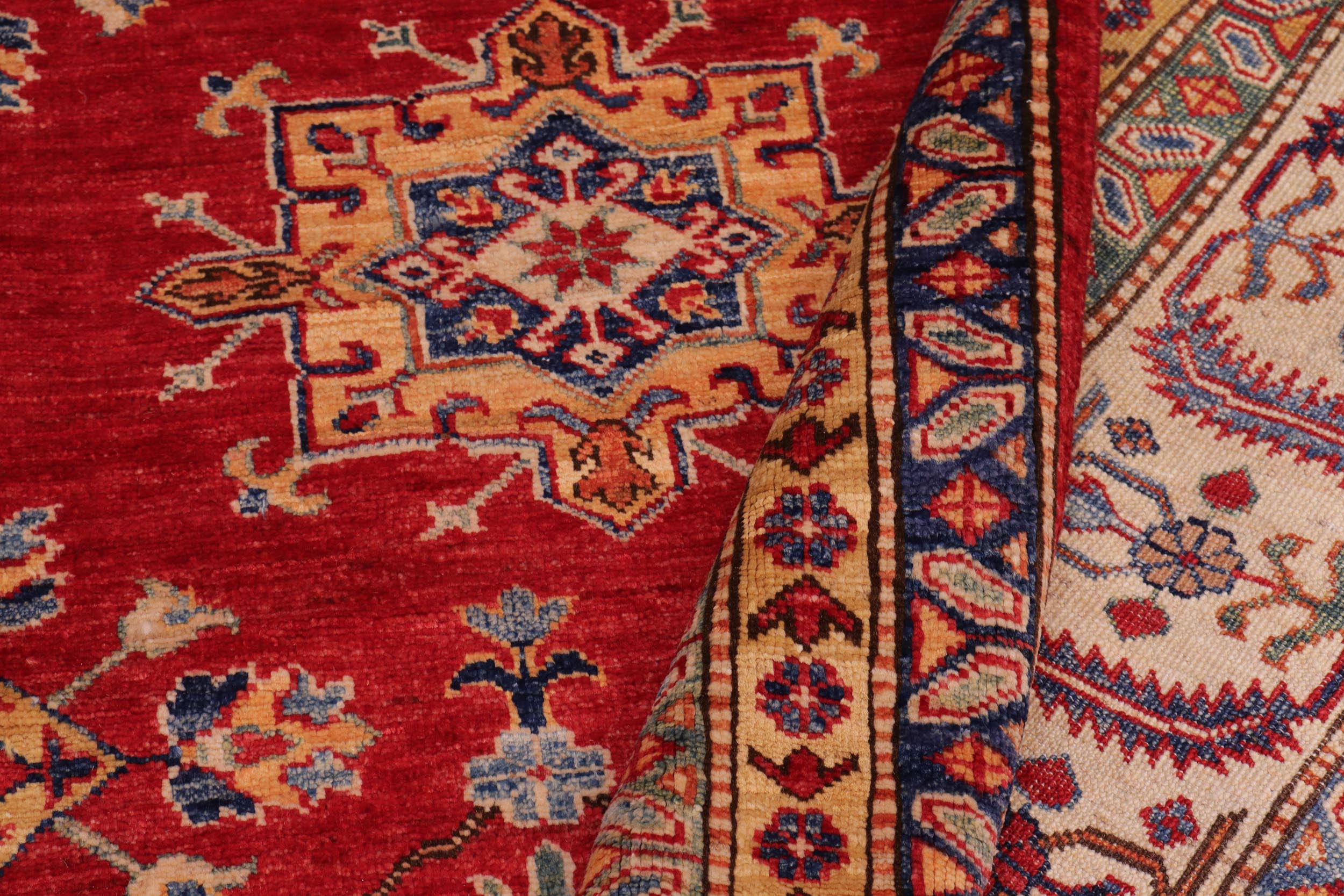 handmade Geometric Super Kazak Red Beige Hand Knotted RECTANGLE 100% WOOL area rug 8' x 10'