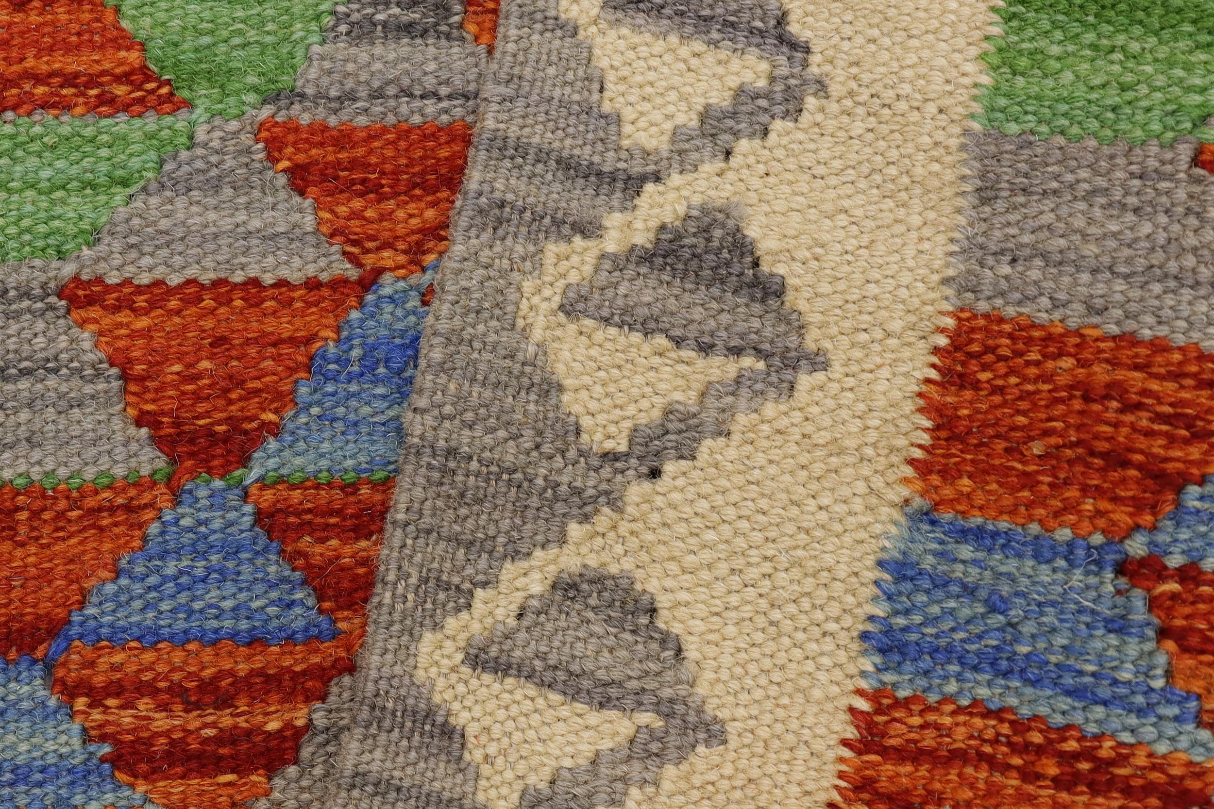 handmade Geometric Kilim Gray Beige Hand-Woven RECTANGLE 100% WOOL area rug 2' x 3'