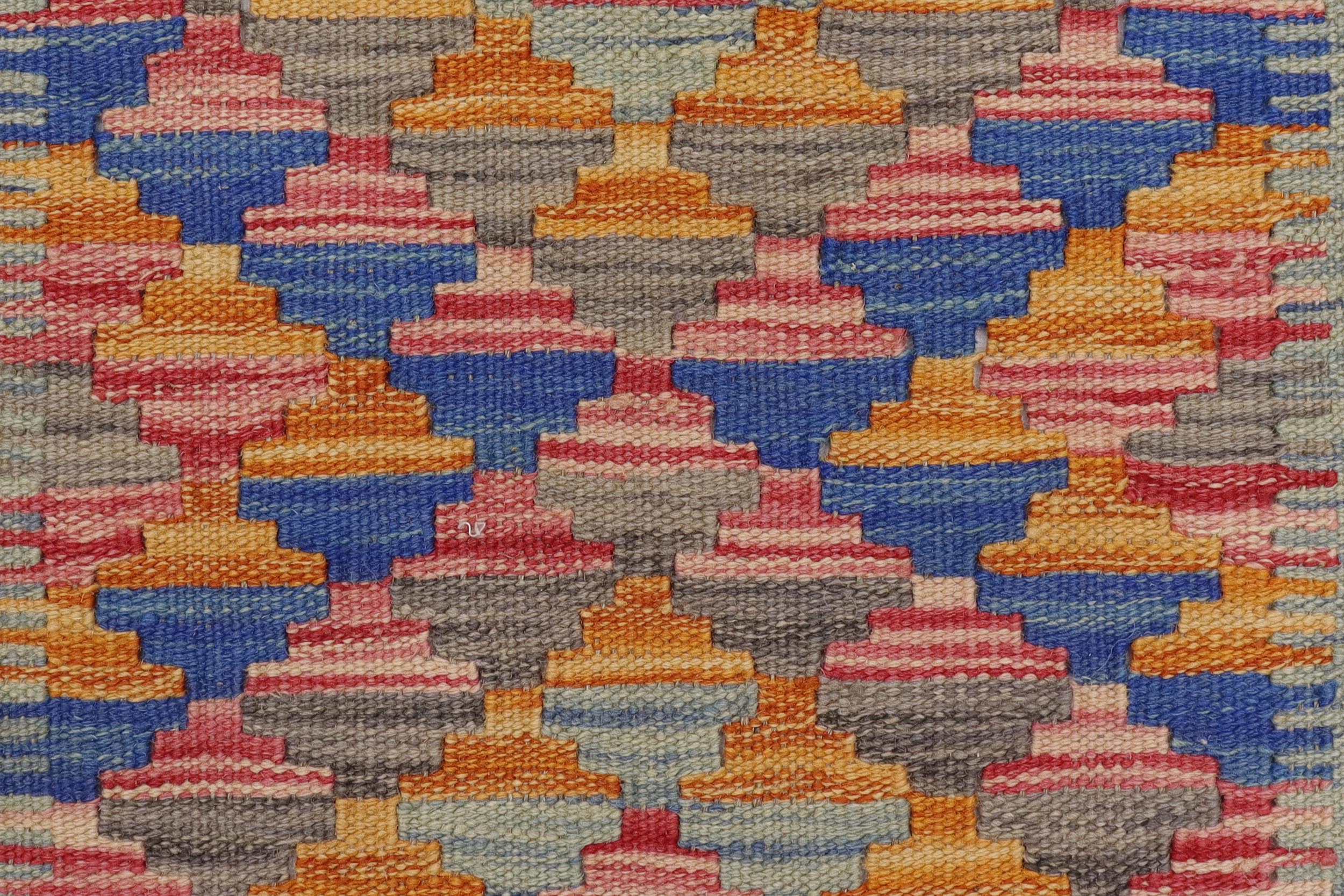 handmade Geometric Kilim Blue Beige Hand-Woven RECTANGLE 100% WOOL area rug 2' x 3'
