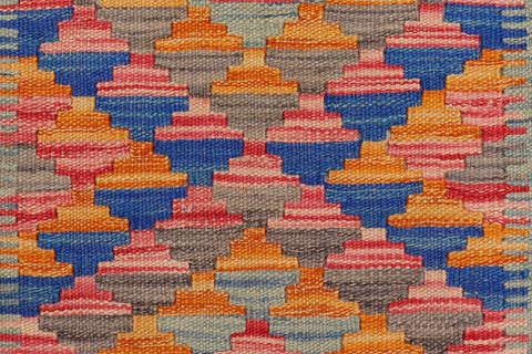 handmade Geometric Kilim Blue Beige Hand-Woven RECTANGLE 100% WOOL area rug 2' x 3'