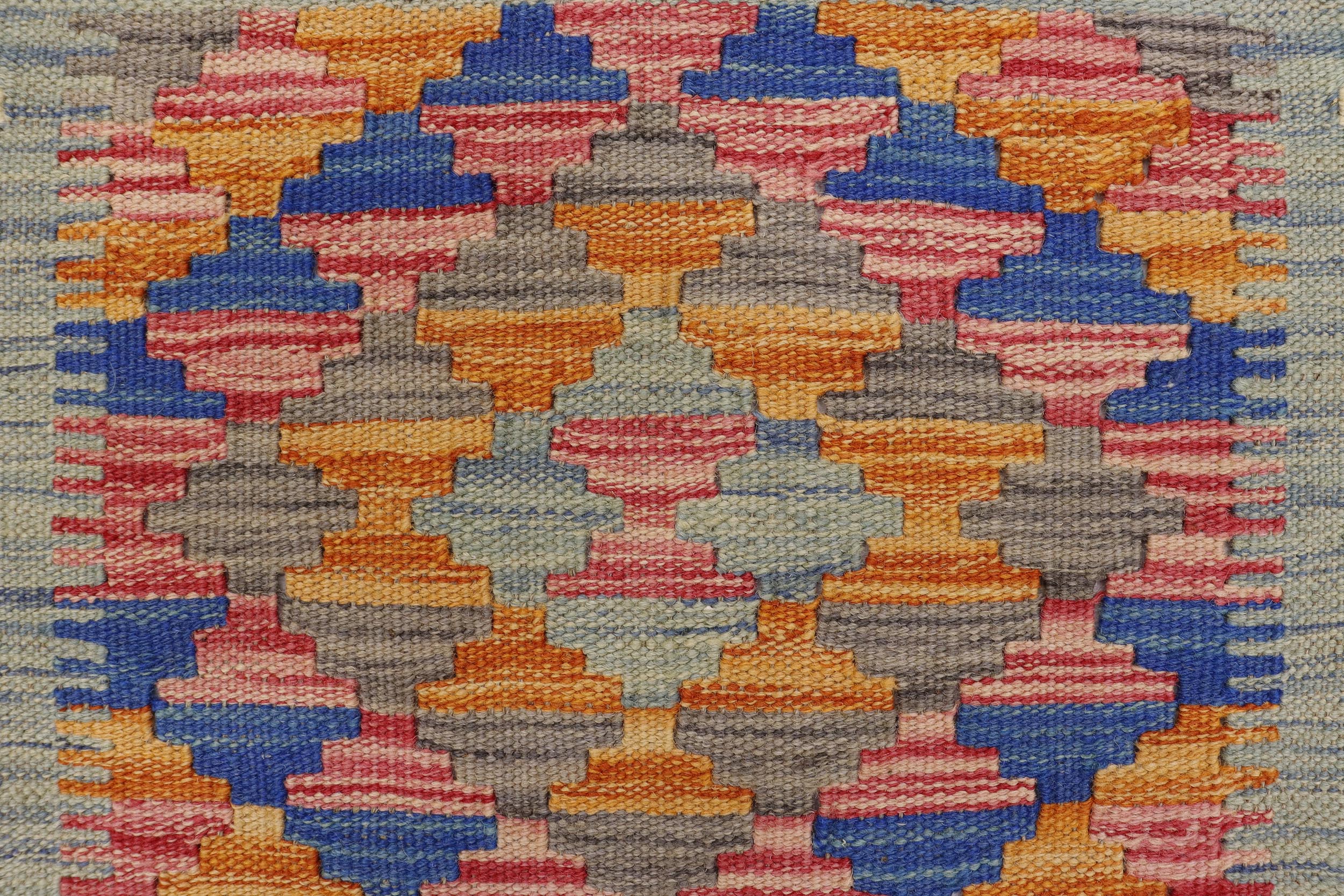 handmade Geometric Kilim Blue Beige Hand-Woven RECTANGLE 100% WOOL area rug 2' x 3'