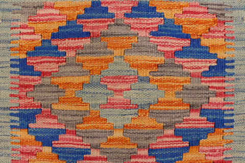 handmade Geometric Kilim Blue Beige Hand-Woven RECTANGLE 100% WOOL area rug 2' x 3'