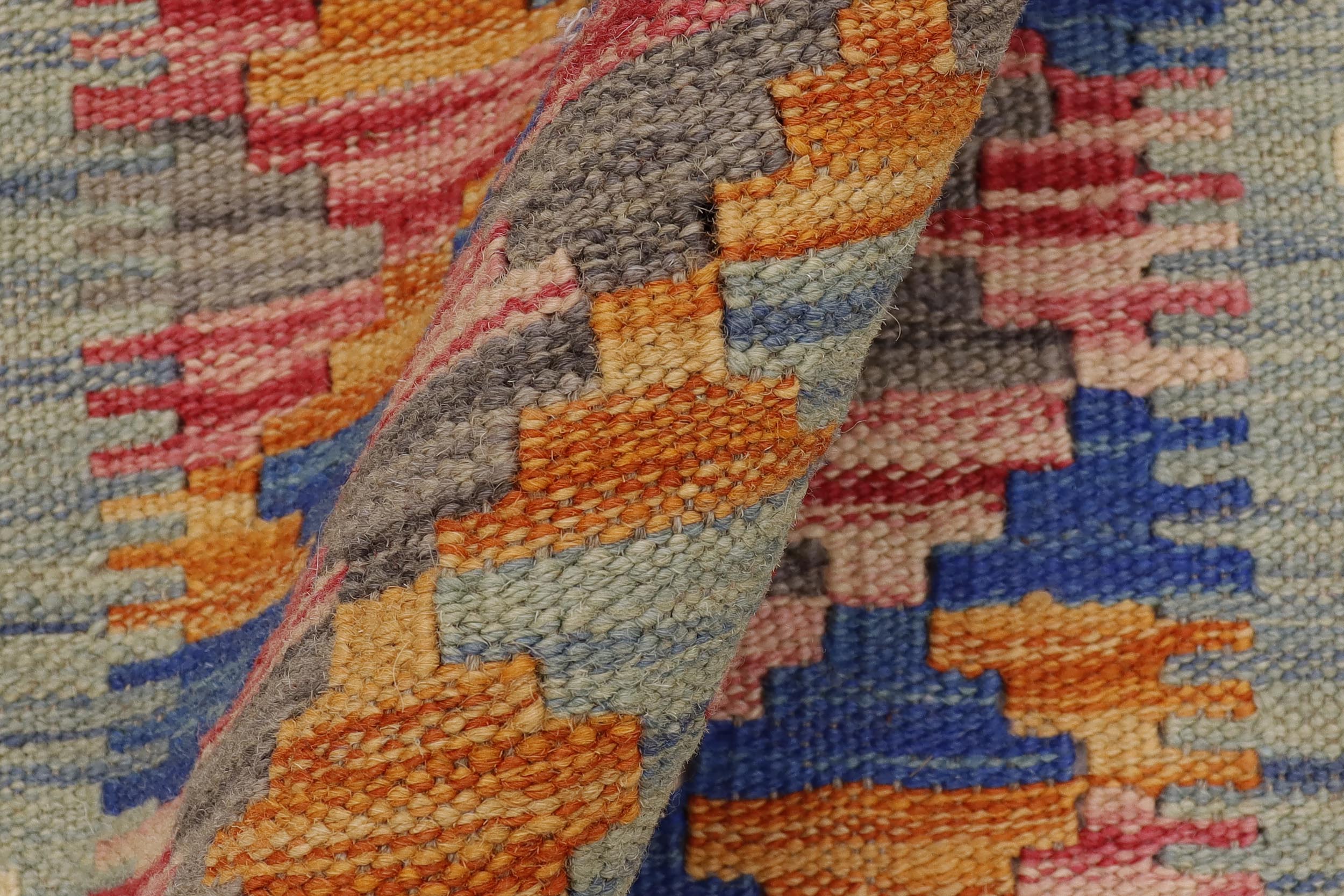 handmade Geometric Kilim Blue Beige Hand-Woven RECTANGLE 100% WOOL area rug 2' x 3'