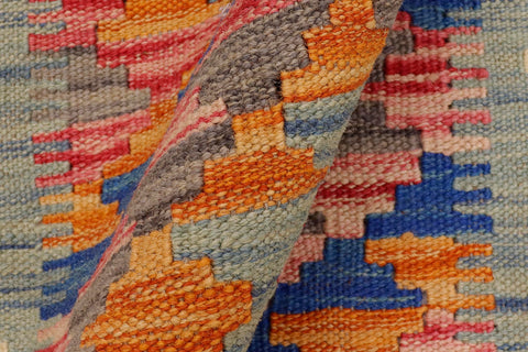 handmade Geometric Kilim Blue Beige Hand-Woven RECTANGLE 100% WOOL area rug 2' x 3'