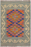 Flat Weave Kilim Antique Navaho Vintage handmade Geometric Kilim Blue Beige Hand-Woven Rectangle 100% Wool Area Rug 2x3 
