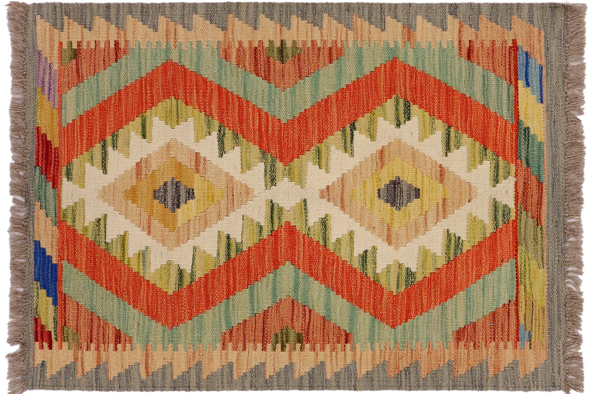 handmade Geometric Kilim Gray Beige Hand-Woven RECTANGLE 100% WOOL area rug 2' x 3'