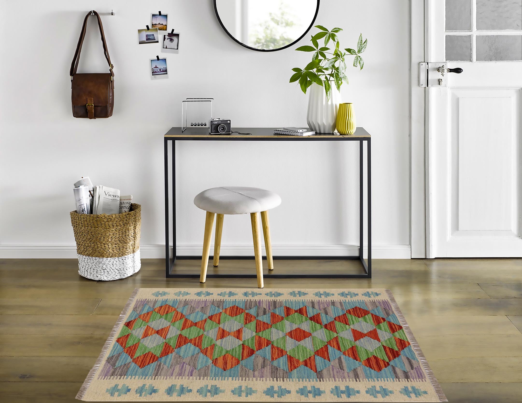 handmade Geometric Kilim Beige Blue Hand-Woven RECTANGLE 100% WOOL area rug 2' x 3'