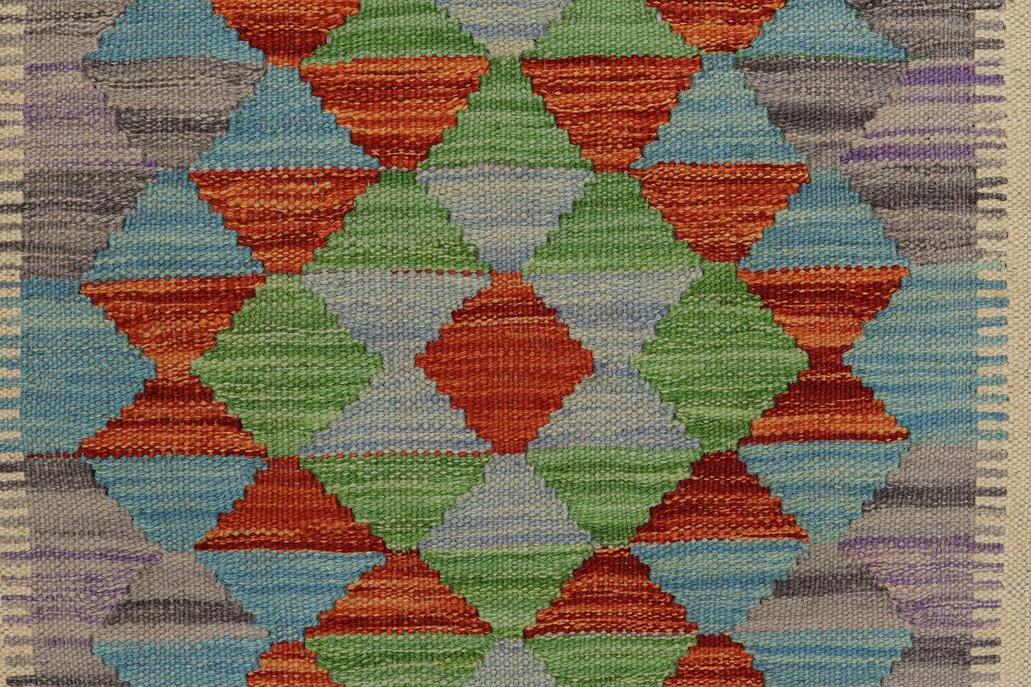 Flat Weave Kilim Antique Navaho Vintage handmade Geometric Kilim Beige Blue Hand-Woven Rectangle 100% Wool Area Rug 2x3 