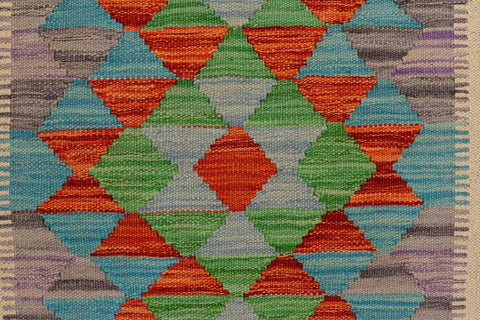 handmade Geometric Kilim Beige Blue Hand-Woven RECTANGLE 100% WOOL area rug 2' x 3'
