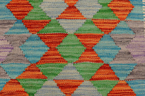 handmade Geometric Kilim Beige Blue Hand-Woven RECTANGLE 100% WOOL area rug 2' x 3'