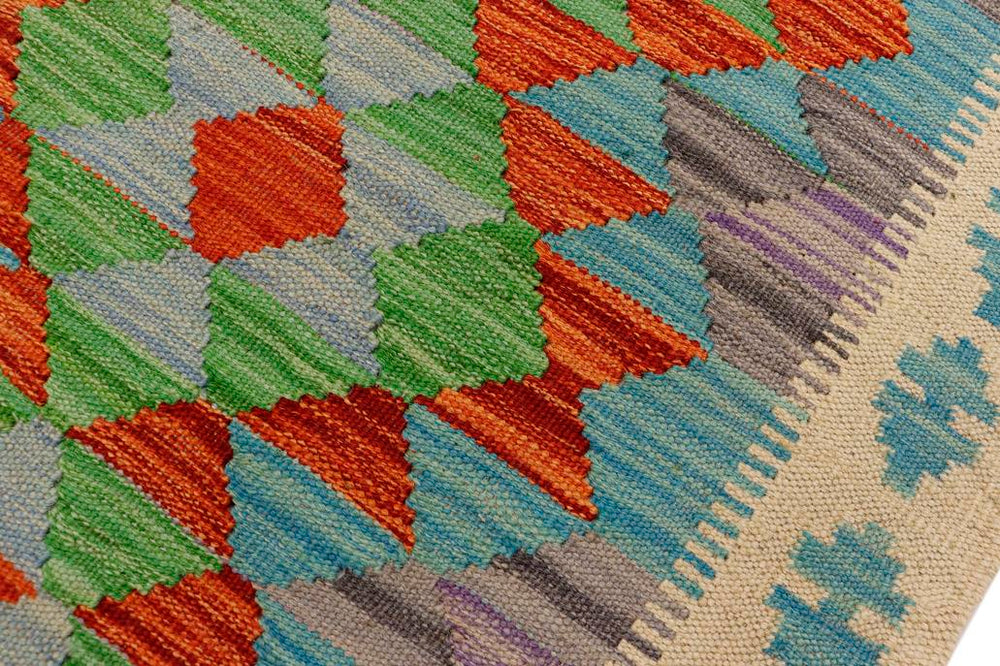 Flat Weave Kilim Antique Navaho Vintage handmade Geometric Kilim Beige Blue Hand-Woven Rectangle 100% Wool Area Rug 2x3 
