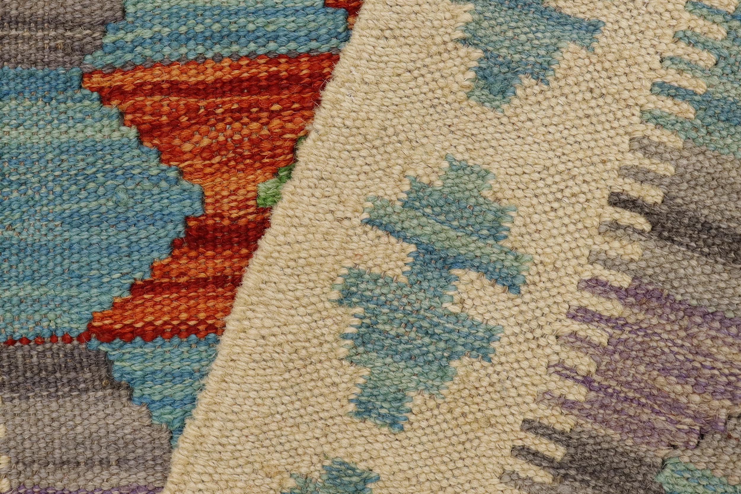 handmade Geometric Kilim Beige Blue Hand-Woven RECTANGLE 100% WOOL area rug 2' x 3'