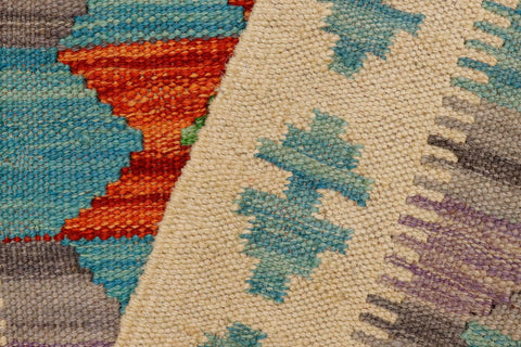 handmade Geometric Kilim Beige Blue Hand-Woven RECTANGLE 100% WOOL area rug 2' x 3'