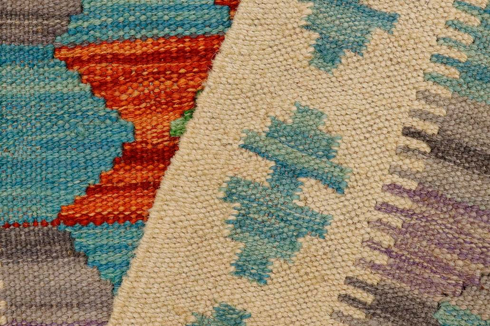 Flat Weave Kilim Antique Navaho Vintage handmade Geometric Kilim Beige Blue Hand-Woven Rectangle 100% Wool Area Rug 2x3 