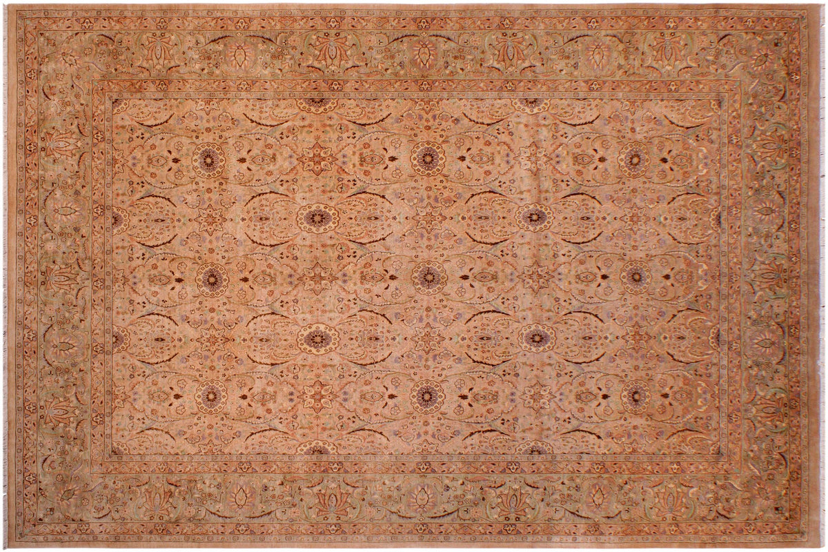 handmade Transitional Qaseem Bond Tan Lt. Green Hand Knotted RECTANGLE 100% WOOL area rug 9x12