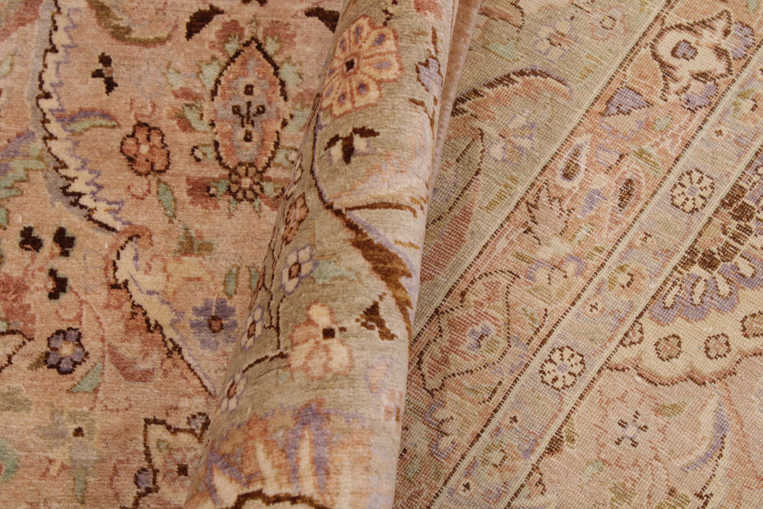 handmade Transitional Qaseem Bond Tan Lt. Green Hand Knotted RECTANGLE 100% WOOL area rug 9x12