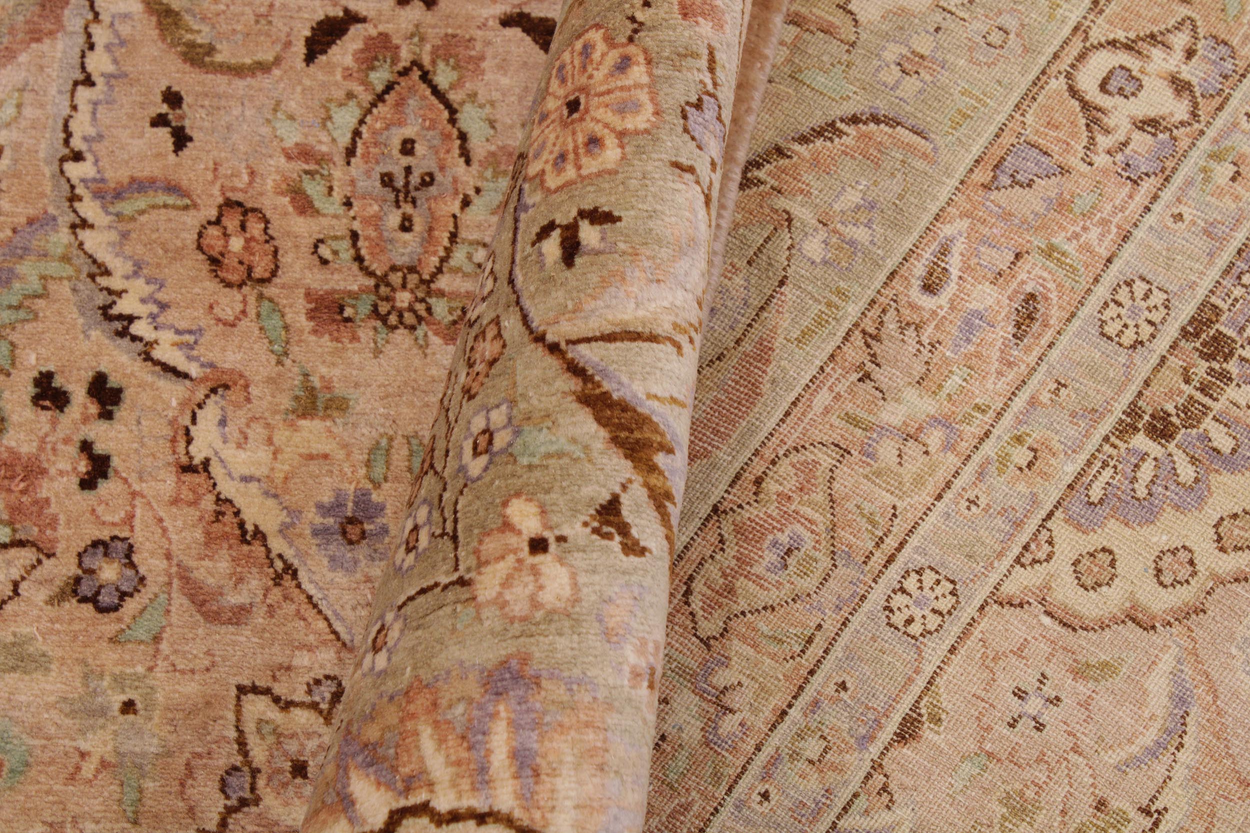 handmade Transitional Qaseem Bond Tan Lt. Green Hand Knotted RECTANGLE 100% WOOL area rug 9 x 12