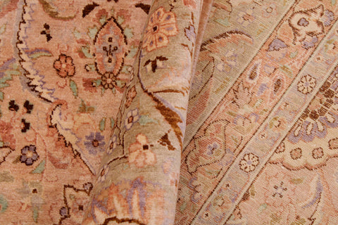 handmade Transitional Qaseem Bond Tan Lt. Green Hand Knotted RECTANGLE 100% WOOL area rug 9 x 12