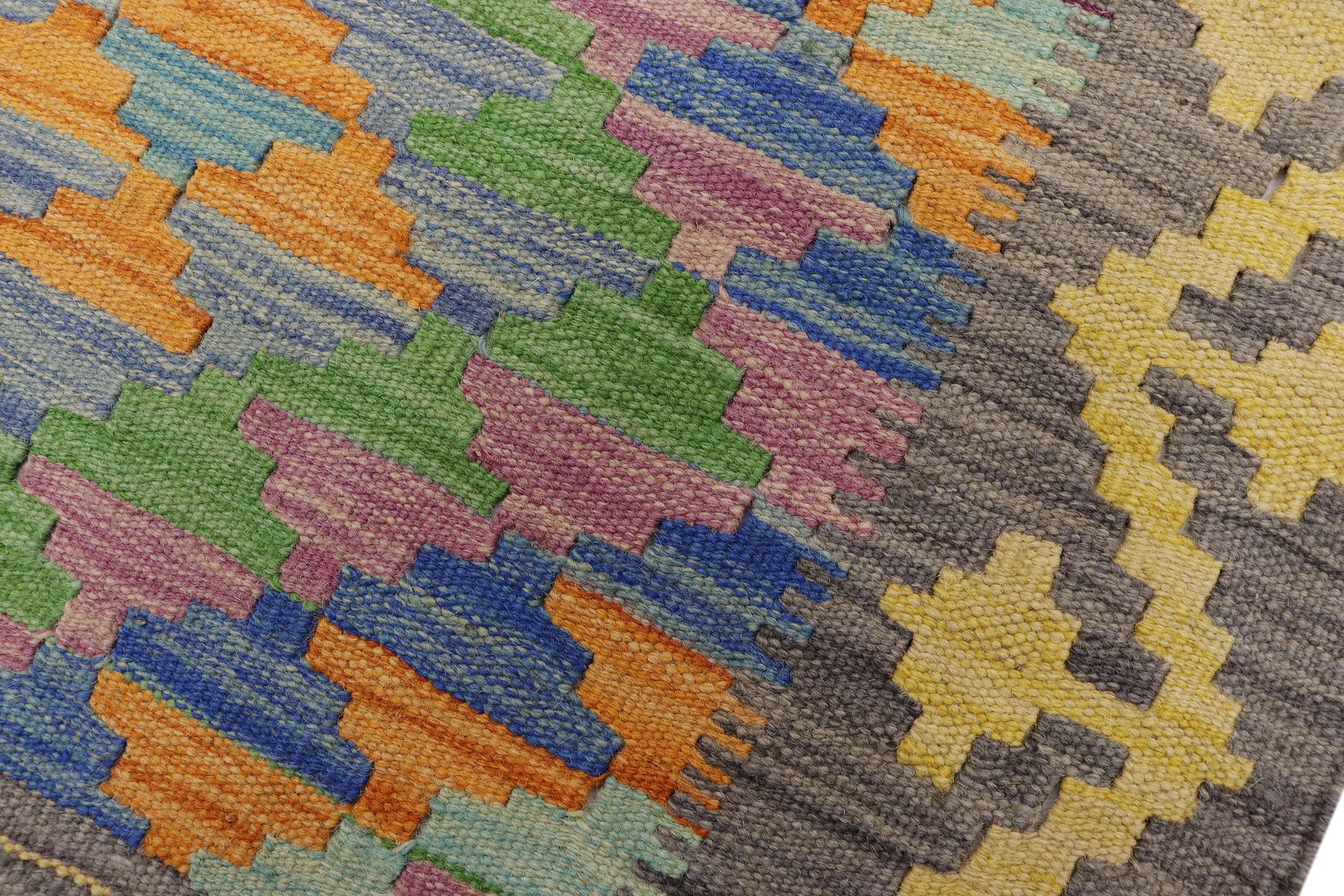 handmade Geometric Kilim Gray Gold Hand-Woven RECTANGLE 100% WOOL area rug 2' x 3'