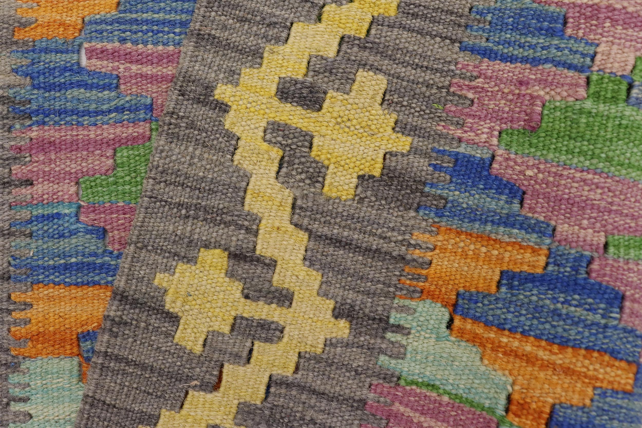 handmade Geometric Kilim Gray Gold Hand-Woven RECTANGLE 100% WOOL area rug 2' x 3'