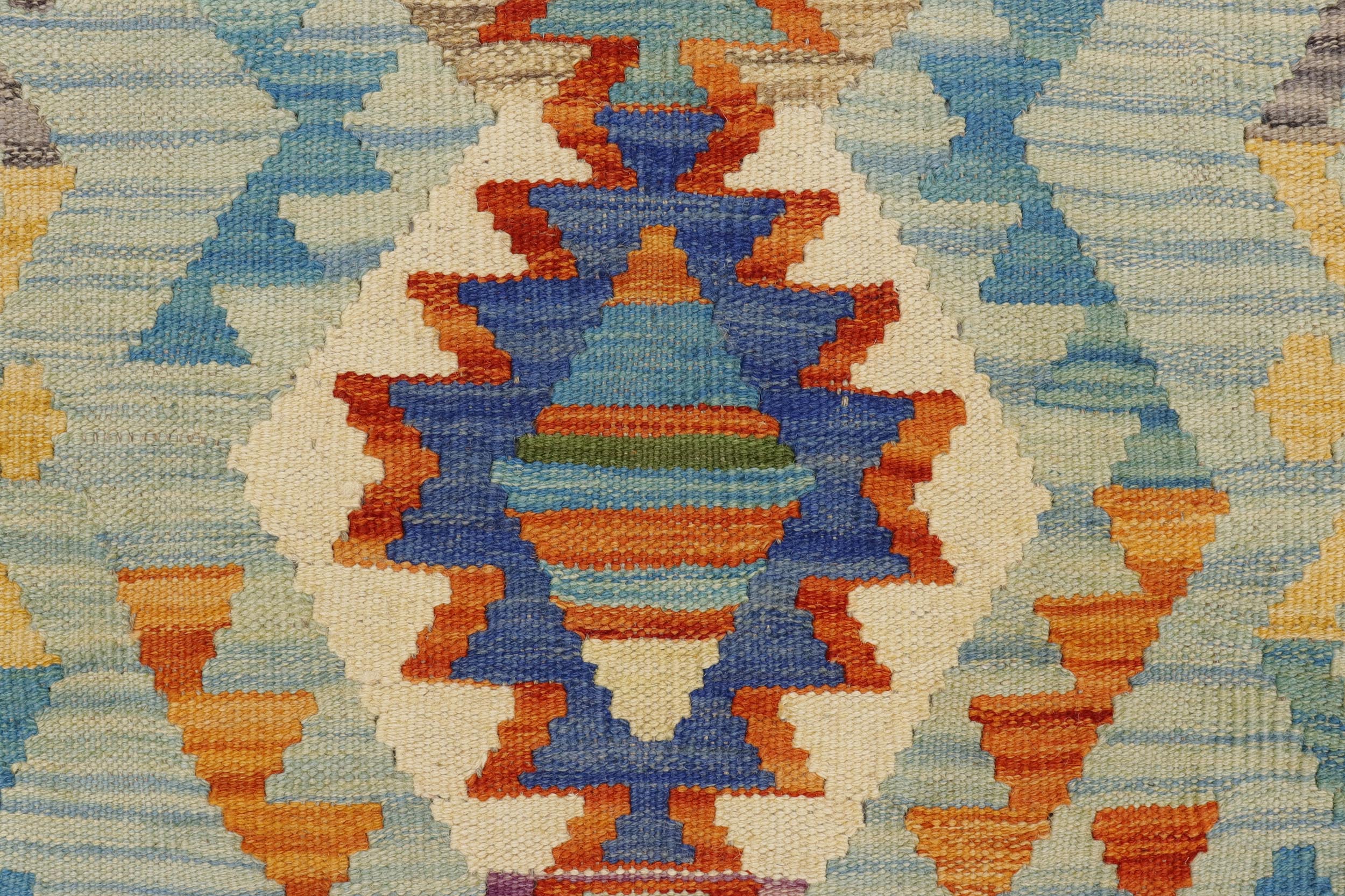handmade Geometric Kilim Blue Beige Hand-Woven RECTANGLE 100% WOOL area rug 2' x 3'