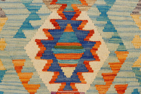 handmade Geometric Kilim Blue Beige Hand-Woven RECTANGLE 100% WOOL area rug 2' x 3'