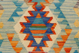 Flat Weave Kilim Antique Navaho Vintage handmade Geometric Kilim Blue Beige Hand-Woven Rectangle 100% Wool Area Rug 2x3 