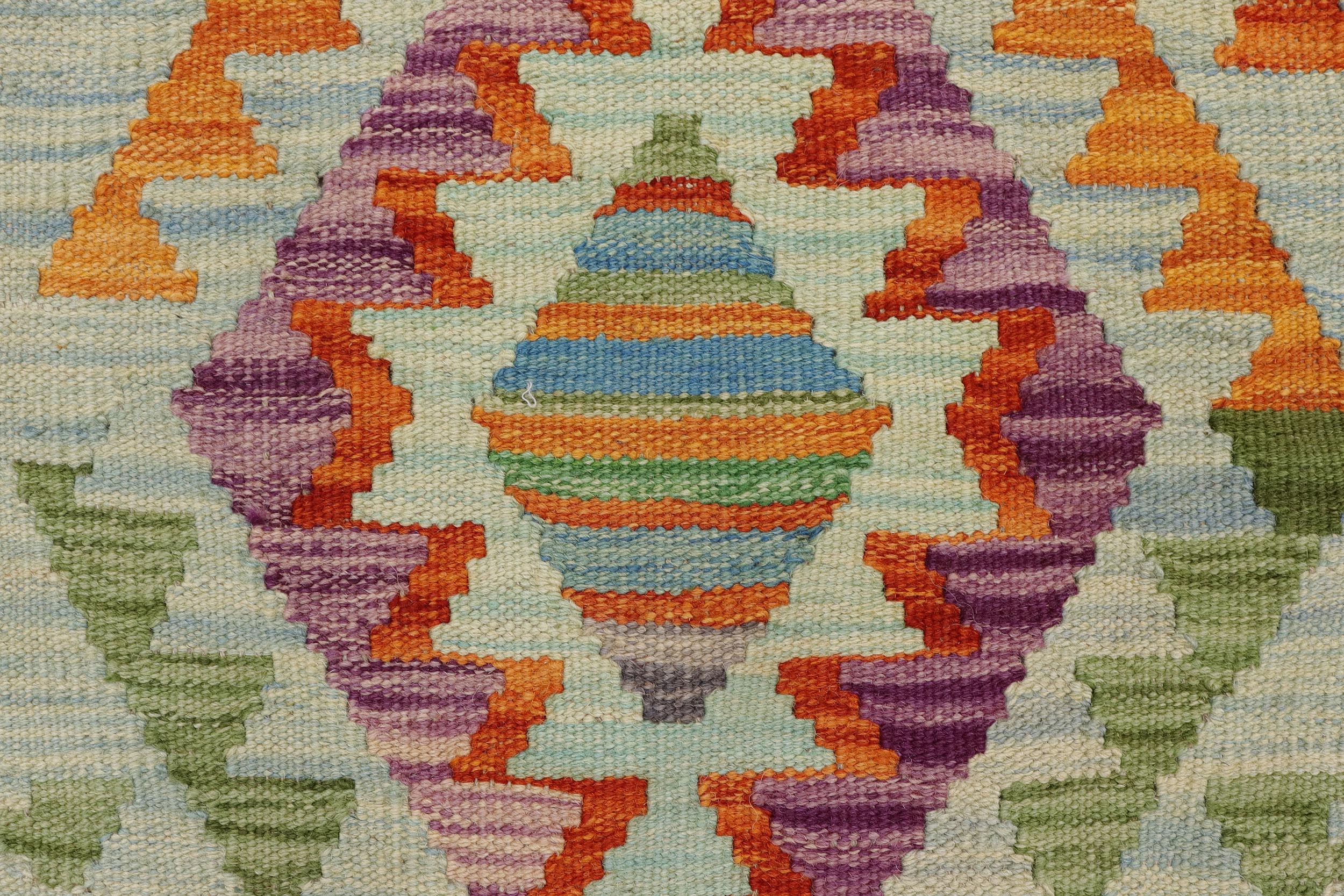 handmade Geometric Kilim Blue Beige Hand-Woven RECTANGLE 100% WOOL area rug 2' x 3'