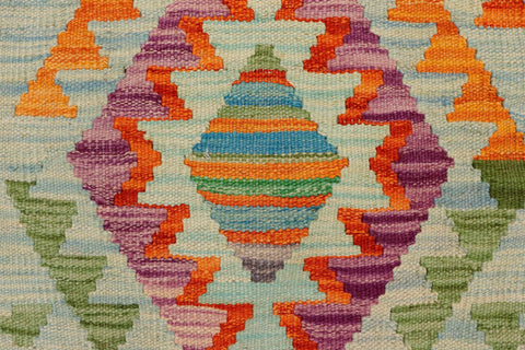 handmade Geometric Kilim Blue Beige Hand-Woven RECTANGLE 100% WOOL area rug 2' x 3'