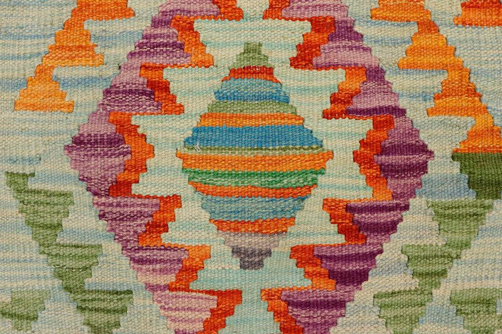 Flat Weave Kilim Antique Navaho Vintage handmade Geometric Kilim Blue Beige Hand-Woven Rectangle 100% Wool Area Rug 2x3 